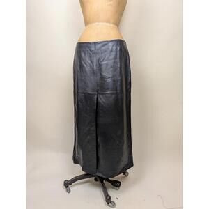 1990's long black leather skirt